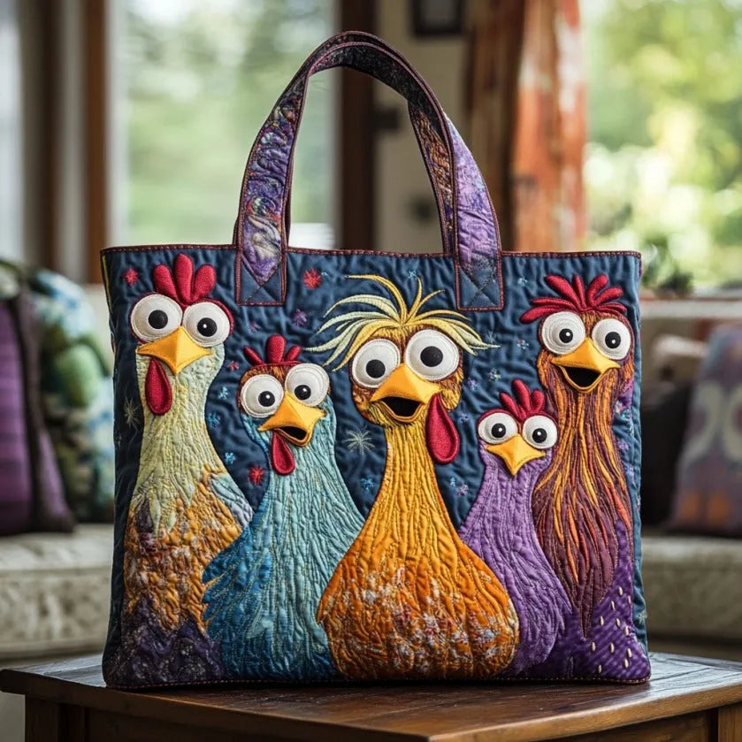 Vibrant Tote Bag Featuring Five Chickens