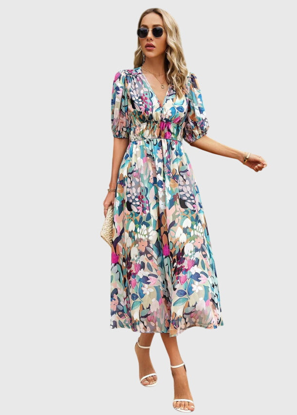 Merlin - Flattering Floral Midi Dress