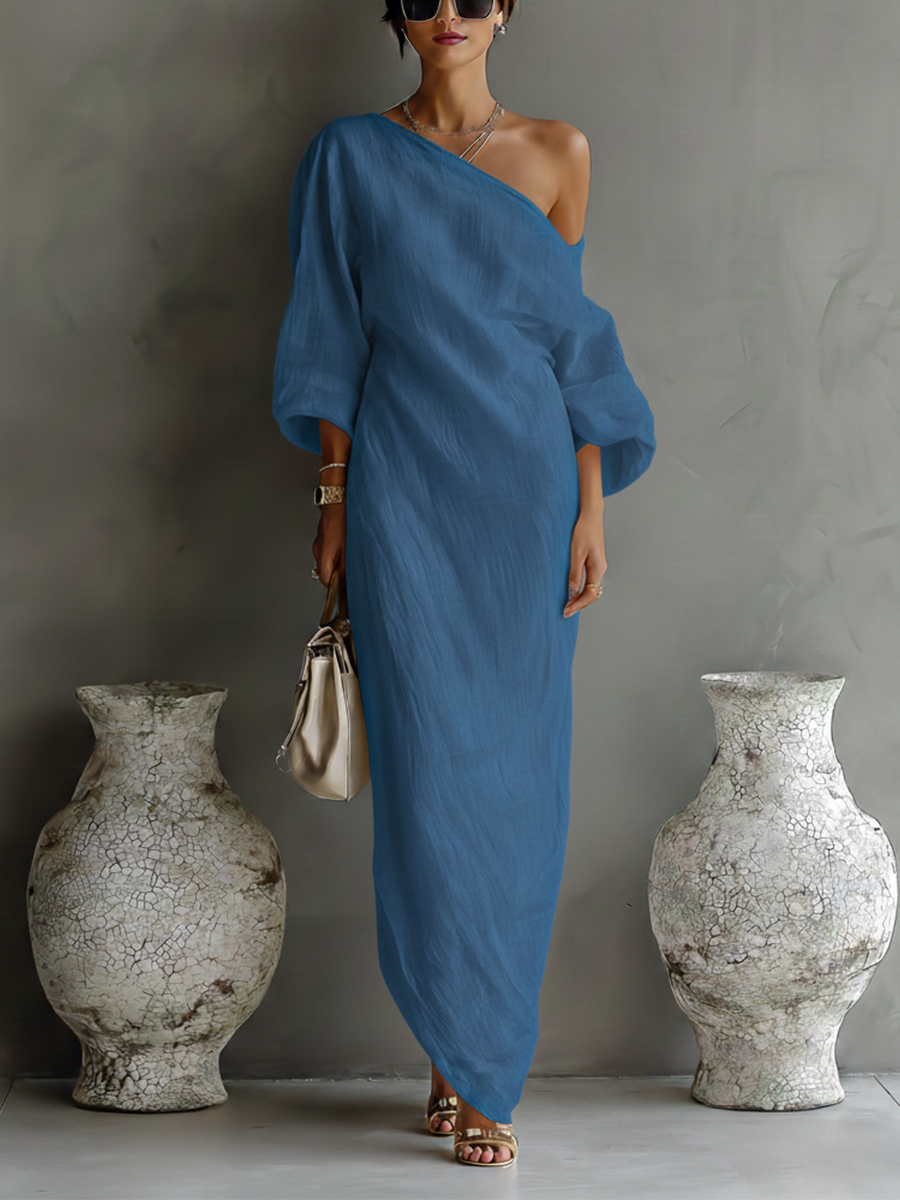 Aurora - Ivory One-Shoulder Flowing Maxi Dress