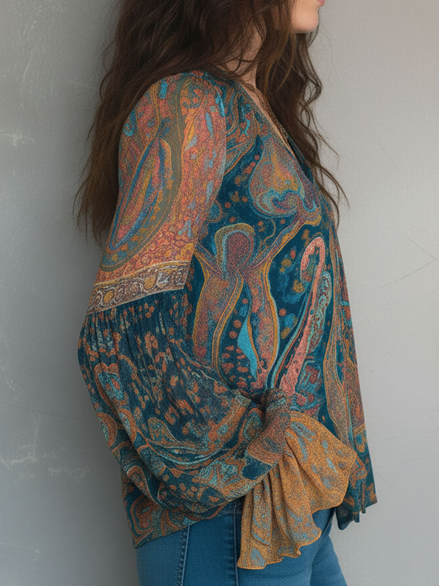 Seraya | Lightweight Chiffon Blouse with Boho Pattern