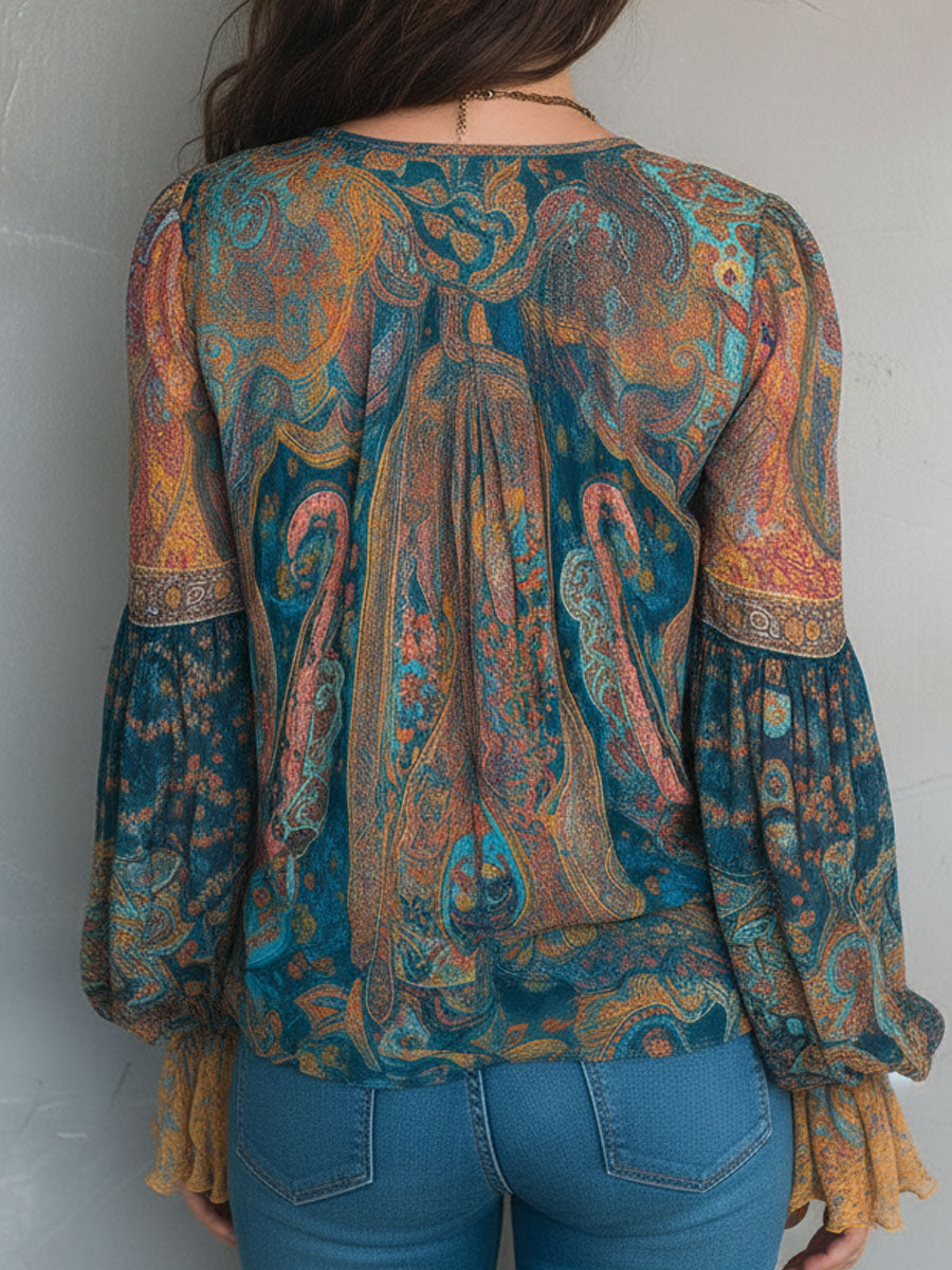 Seraya | Lightweight Chiffon Blouse with Boho Pattern