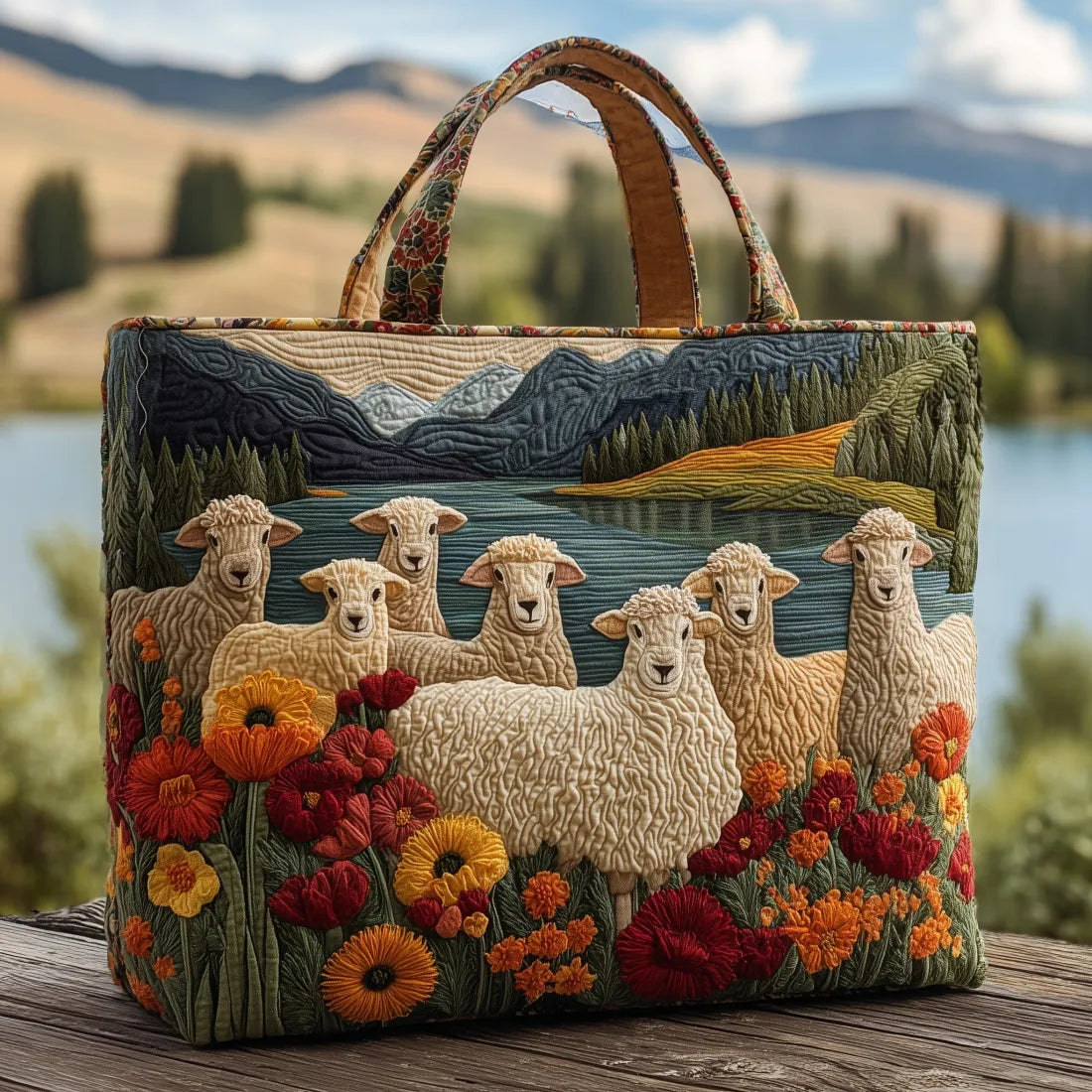 Festive Padded Tote Bag with Sheep Design