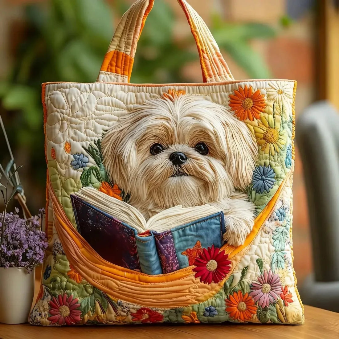 Festive Padded Bag Featuring Shih Tzu Design