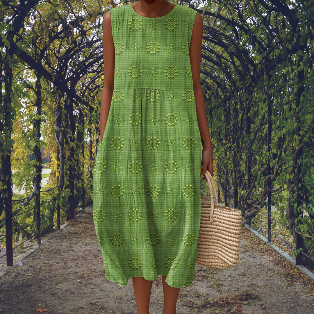 Elodie | Sleeveless Embroidered Midi Dress with Pockets