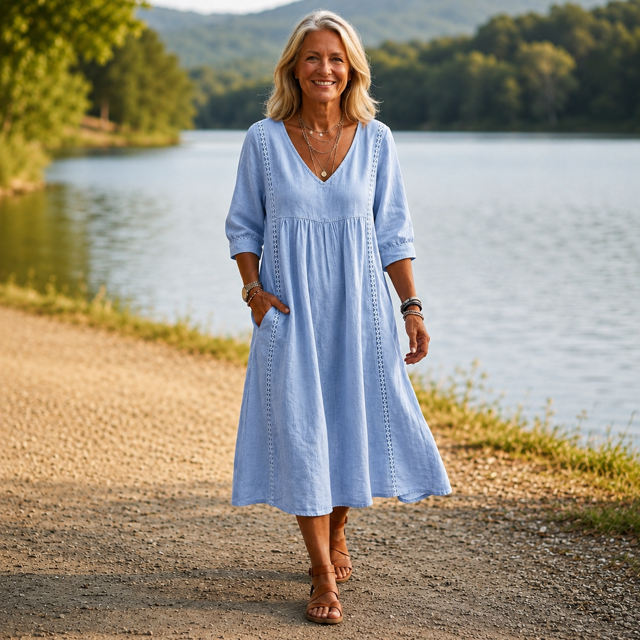 Aveline | Elegant Lightweight Maxi Dress with Ruched Sleeves