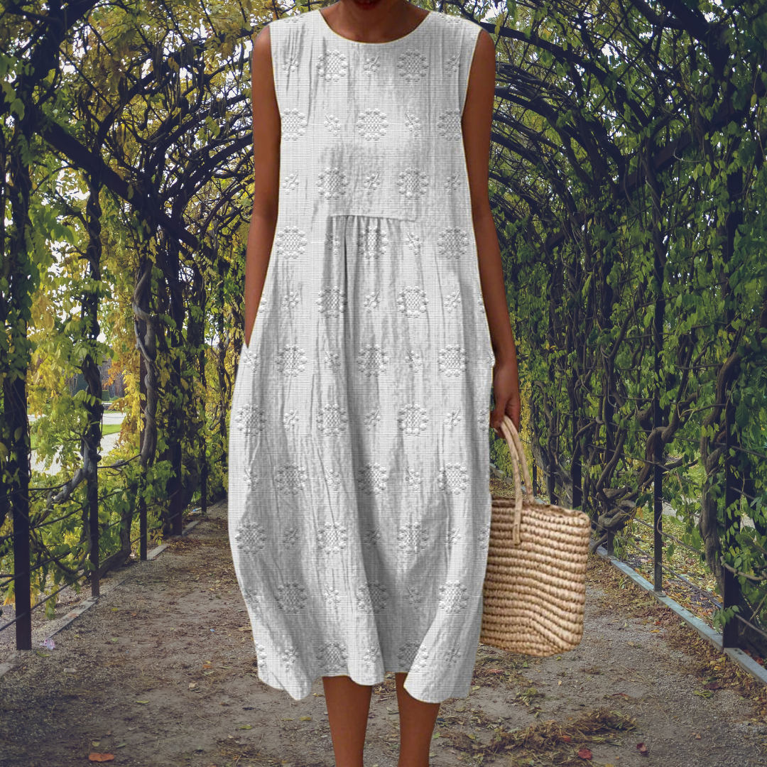 Elodie | Sleeveless Embroidered Midi Dress with Pockets