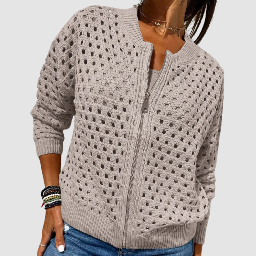 Ysoria | Open Knit Zip Cardigan