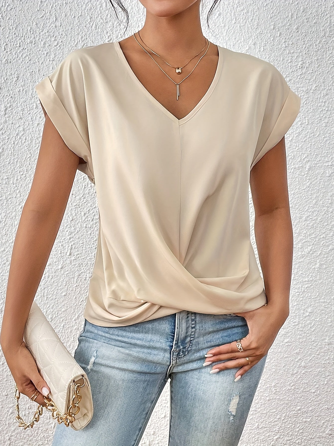 Violet - Twist Front V Neck Top