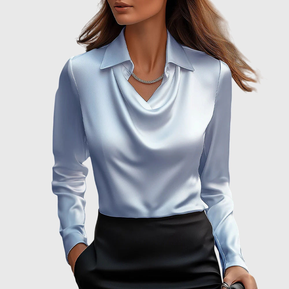 Sylvie - Luxurious Shiny Blouse with Pleated Neckline