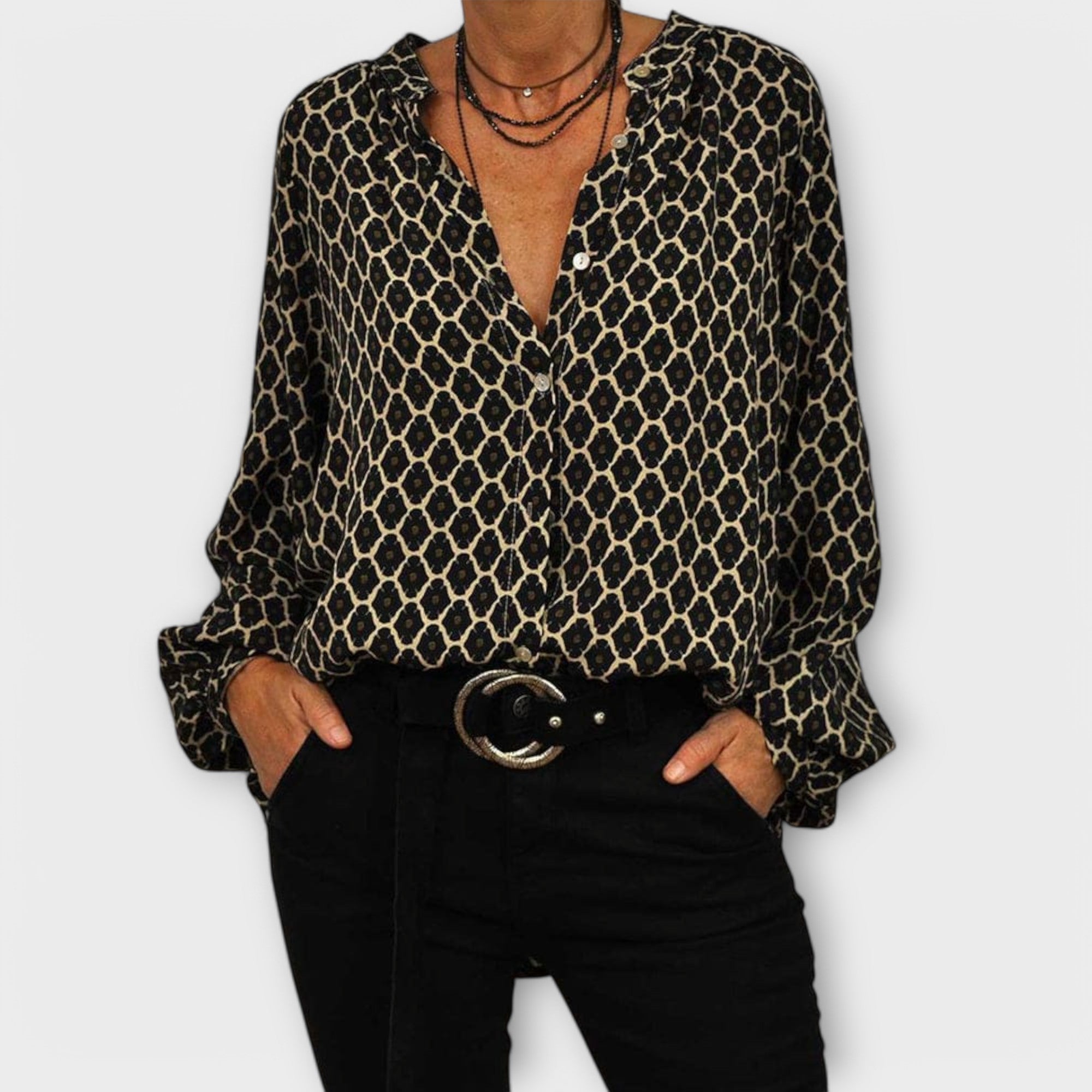 Zara - Stylish Blouse - V-Neck - Long Sleeves