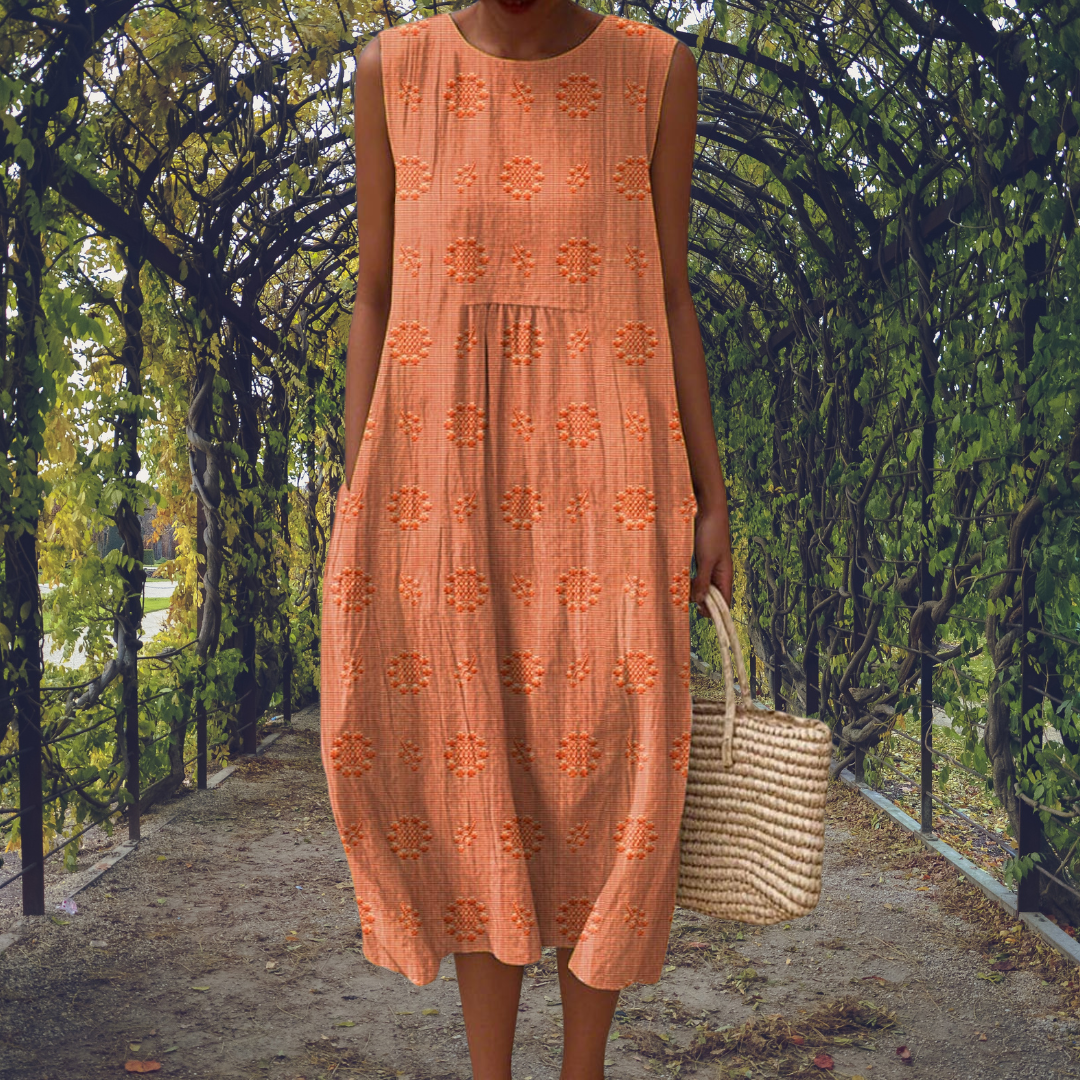 Elodie | Sleeveless Embroidered Midi Dress with Pockets