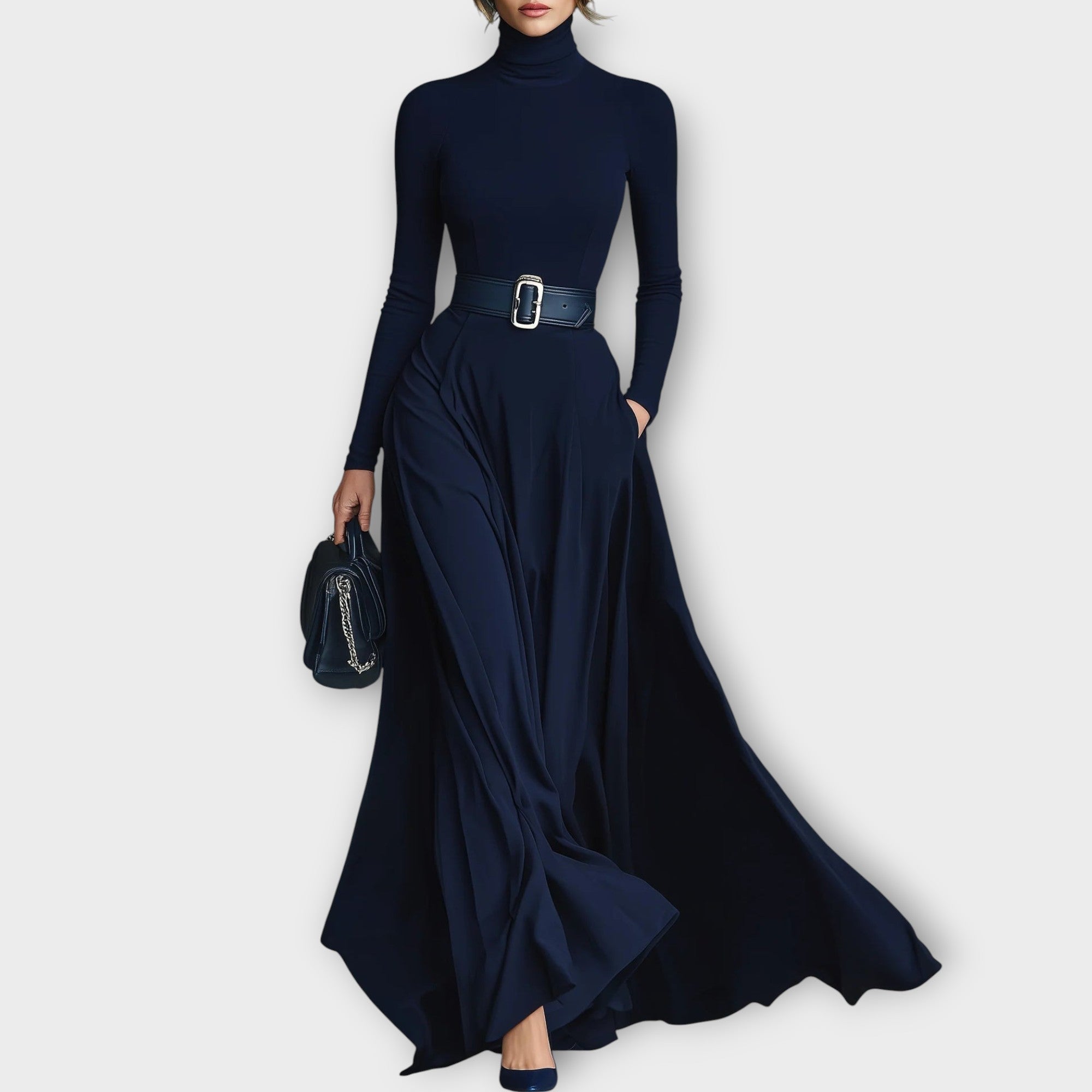 Celina - Belted High-Neck Dress