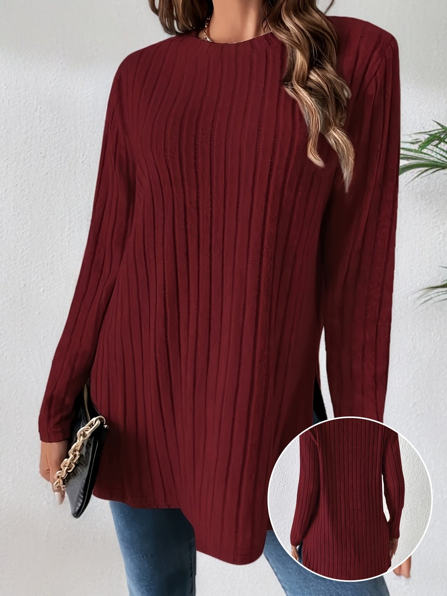 Charlotte - Crew Neck Ribbed T-Shirt
