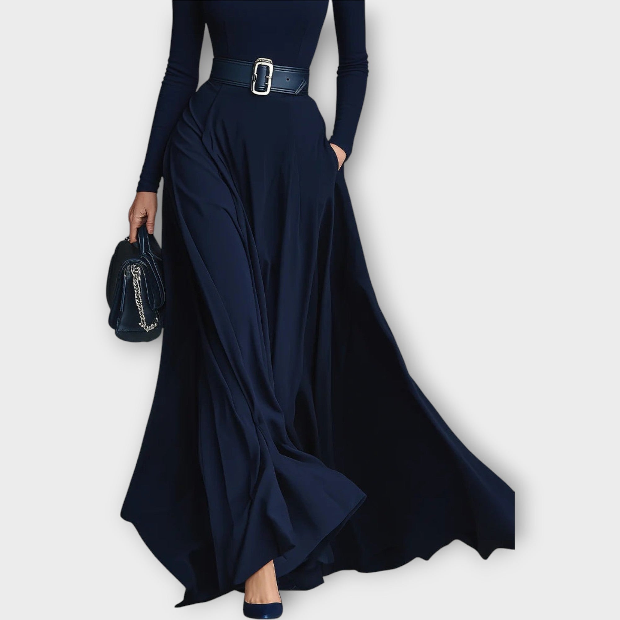 Celina - Belted High-Neck Dress