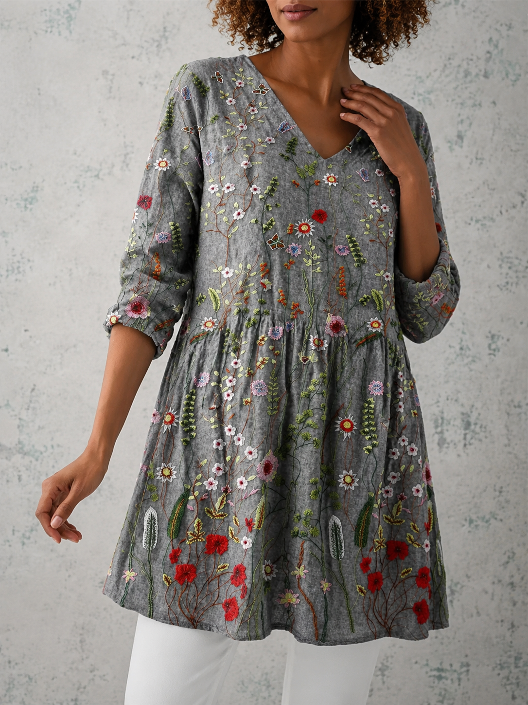 Camille | Vintage Floral V-Neck Blouse