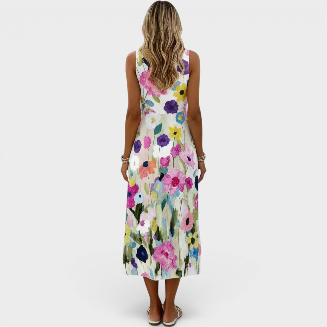 Elowyn | Watercolor Floral Midi Dress