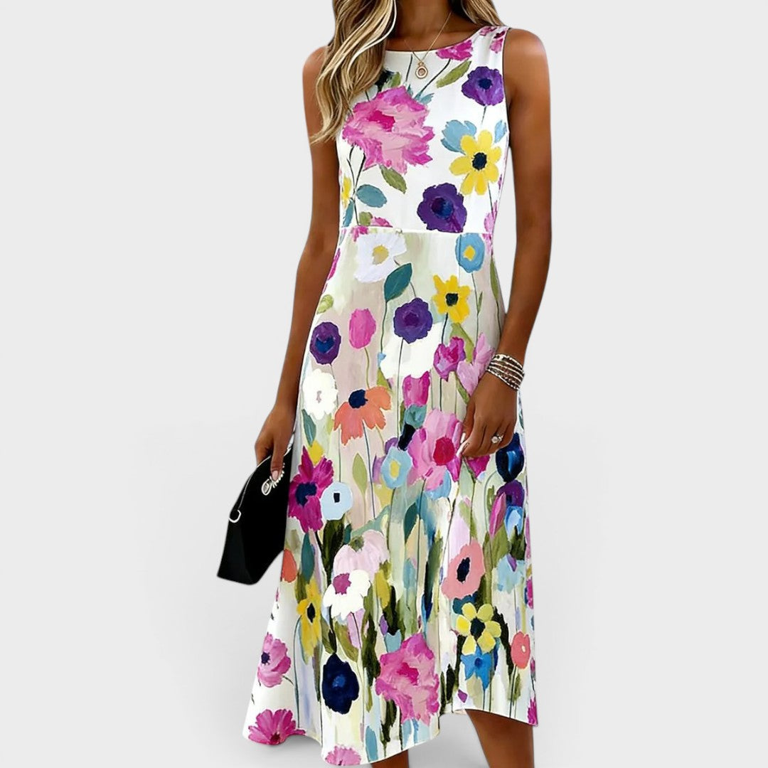 Elowyn | Watercolor Floral Midi Dress