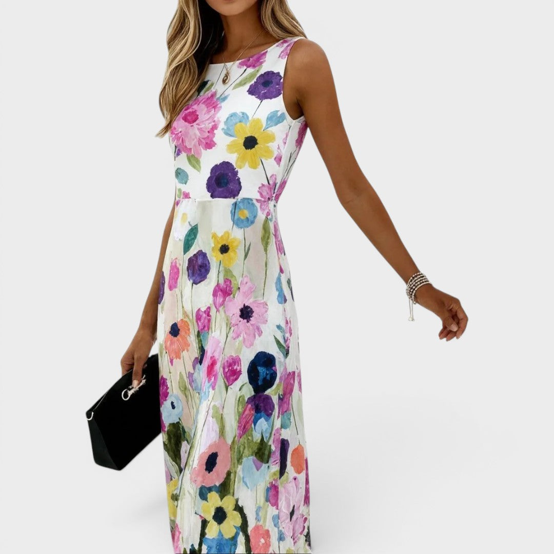 Elowyn | Watercolor Floral Midi Dress