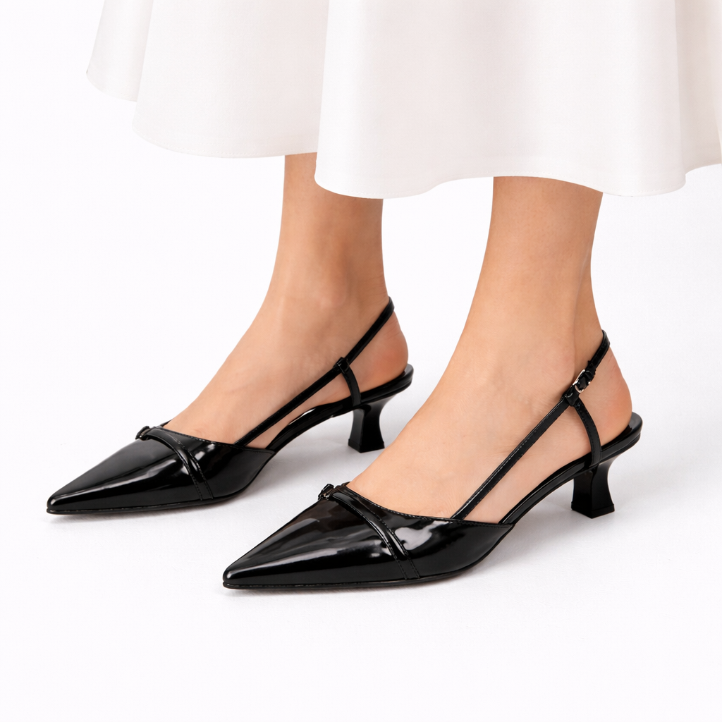 Elegant Pointed Toe Slingback Heels for Women in Patent Finish