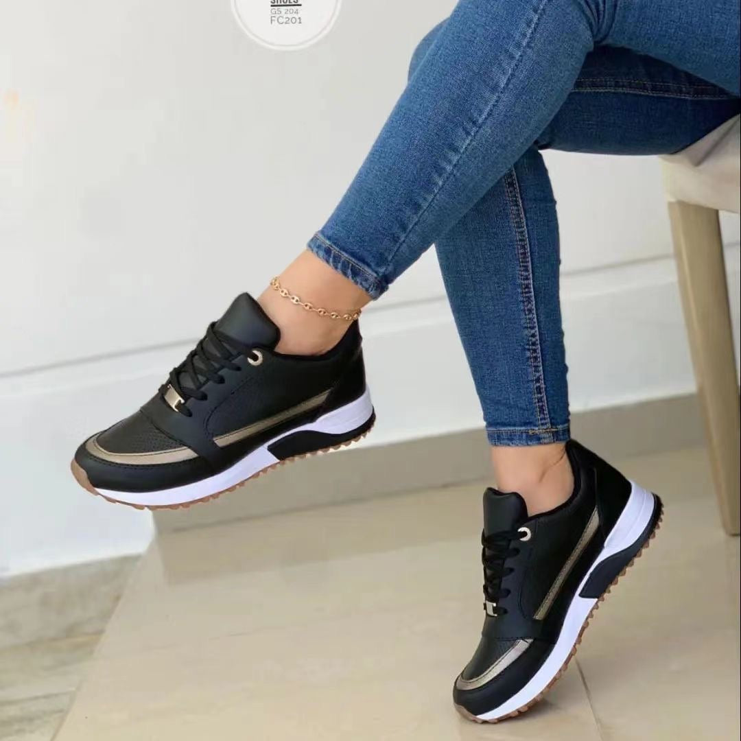 Women's Lace-Up Non-Slip Sneakers - White Thick Sole