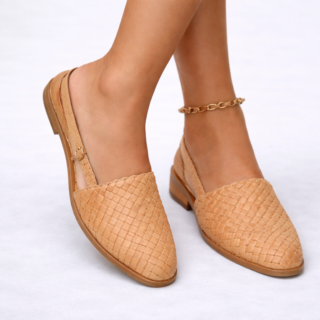 Elegant Everyday Slingback Flats for Women in Woven Vegan Leather