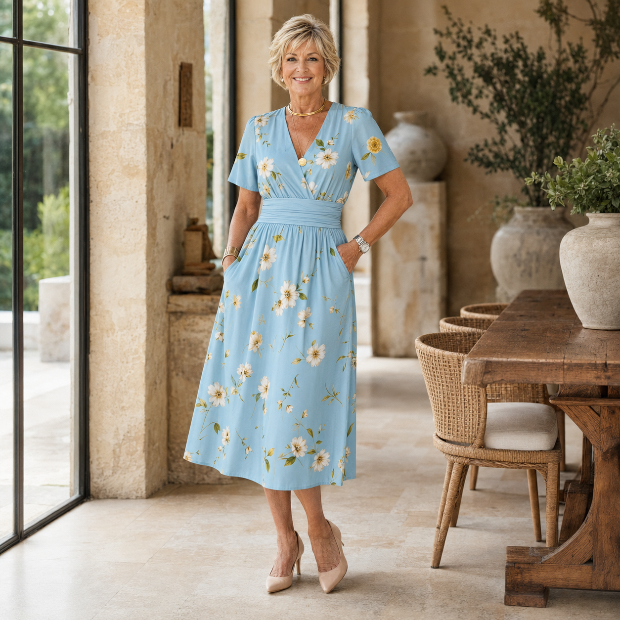 Clara | Floral V-Neck Midi Dress
