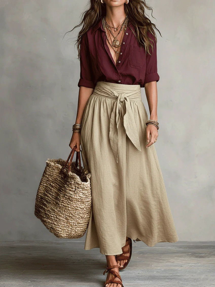 Genevieve | Elegant Shirt & Midi Skirt Set