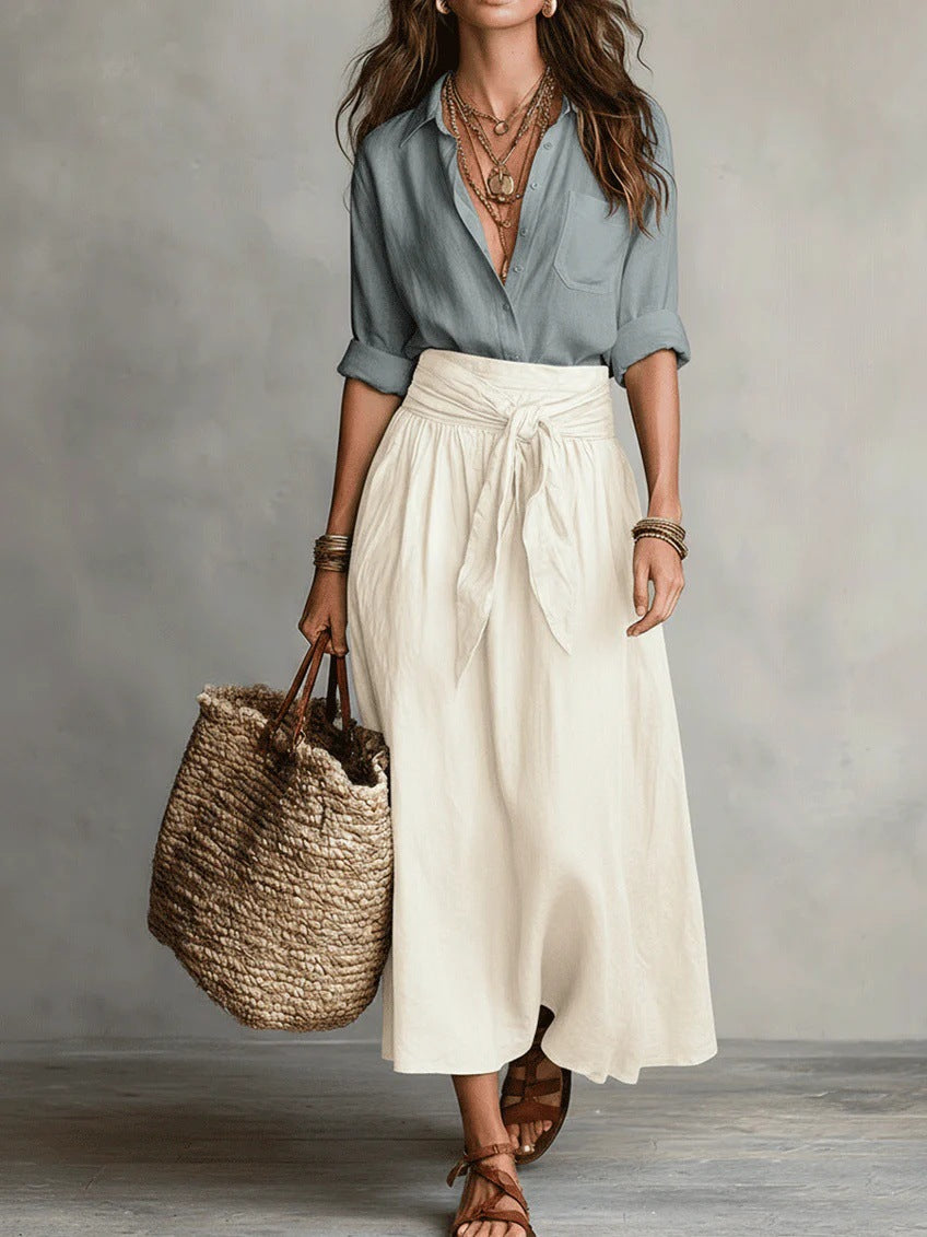 Genevieve | Elegant Shirt & Midi Skirt Set