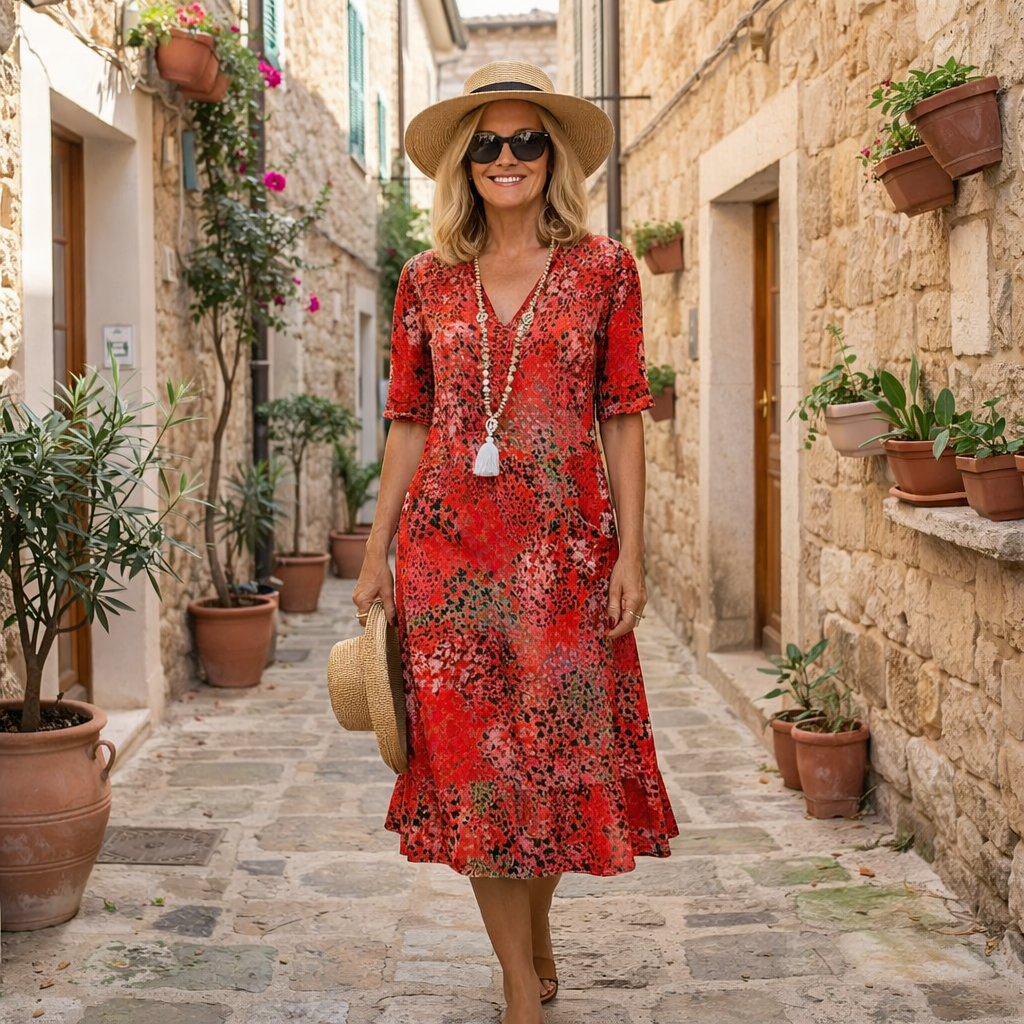 Maristella | Graceful Printed Midi Dress