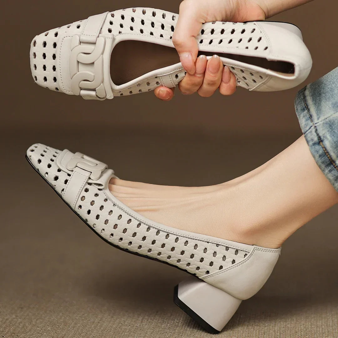 Emilia | Woven Square Toe Heels