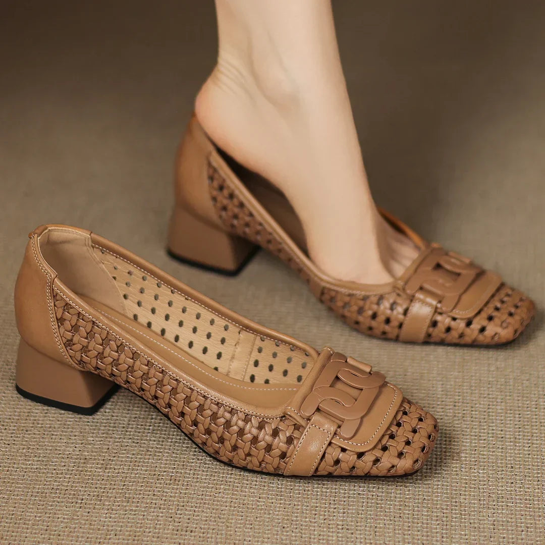Emilia | Woven Square Toe Heels