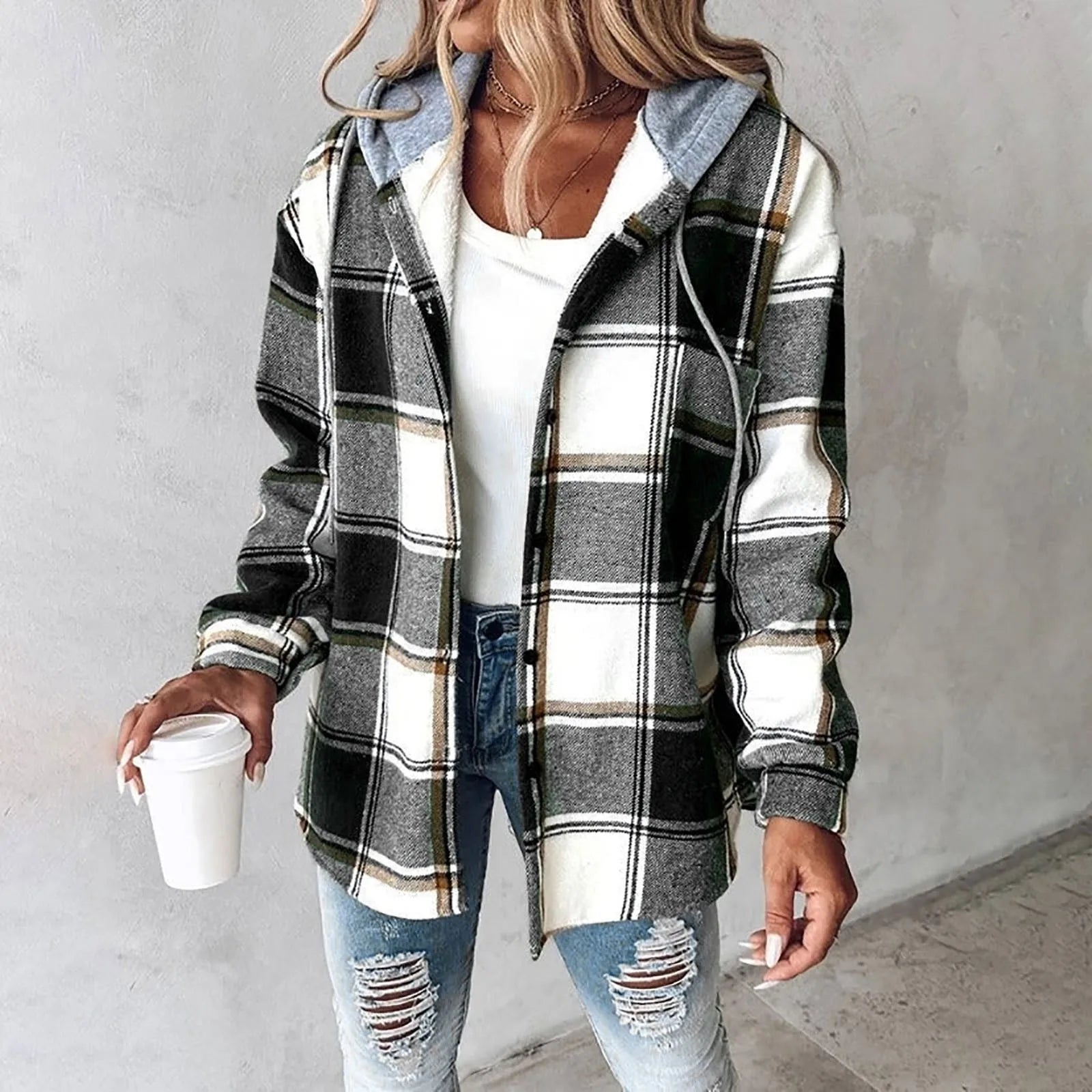 Hooded Plaid Shacket Janet