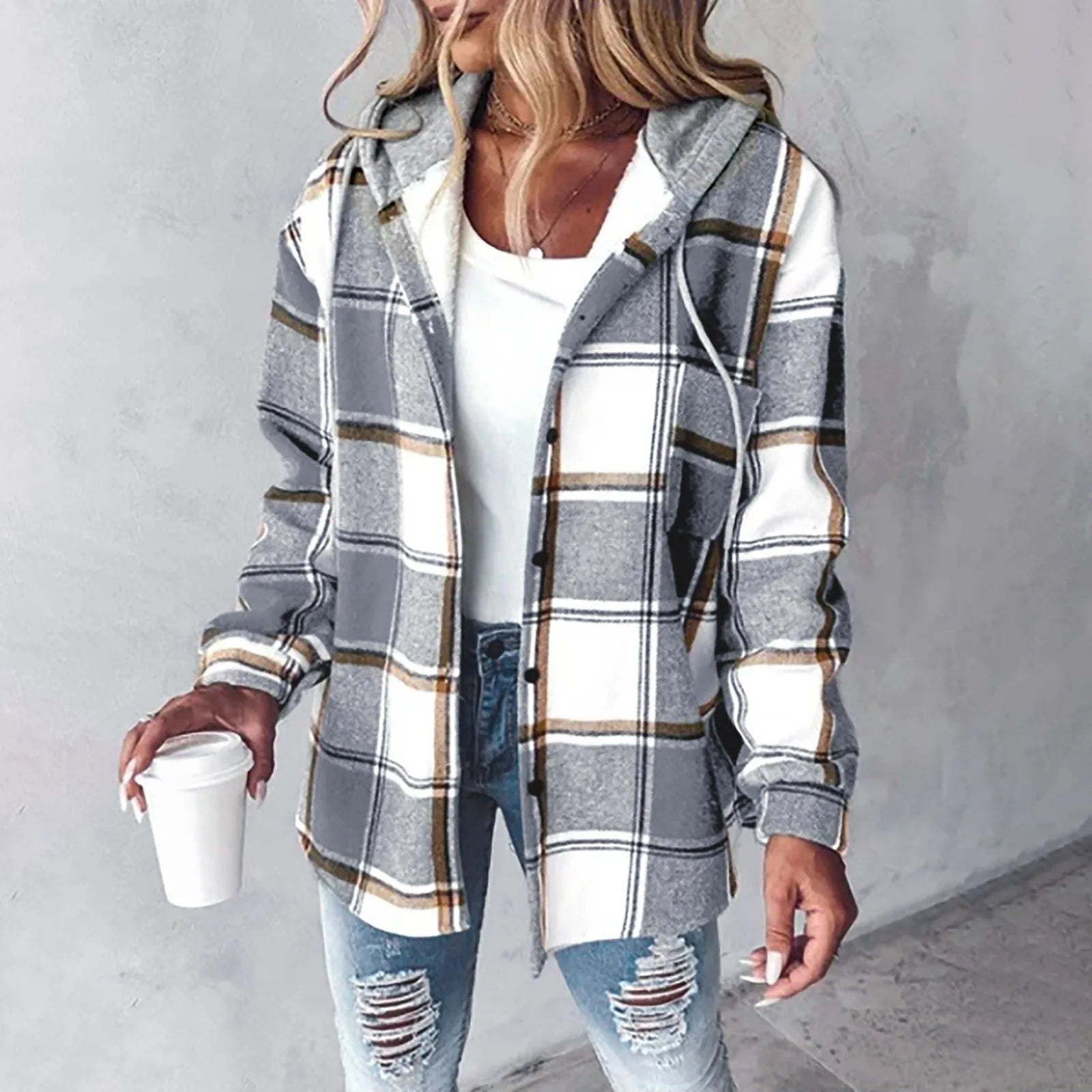 Hooded Plaid Shacket Janet