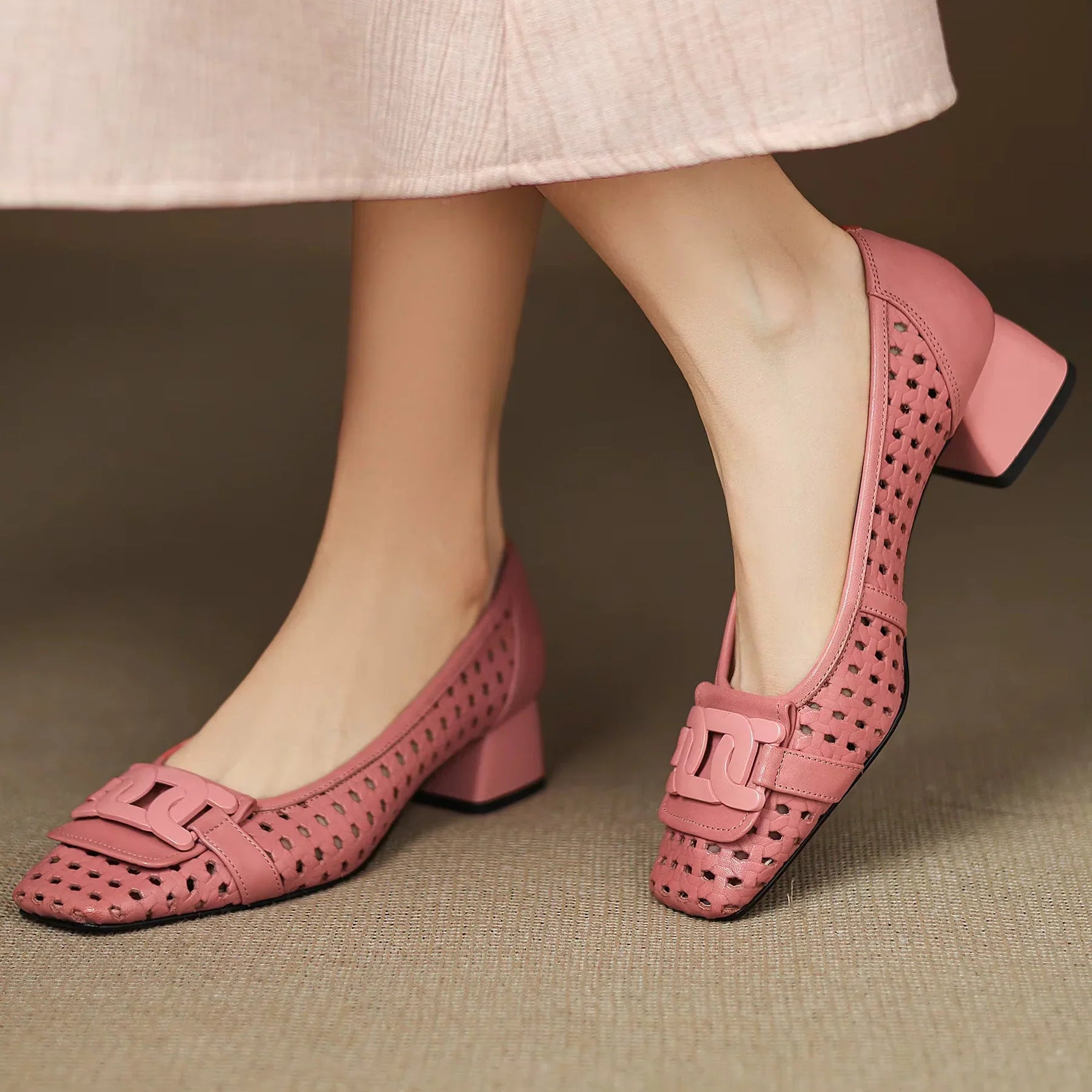Emilia | Woven Square Toe Heels