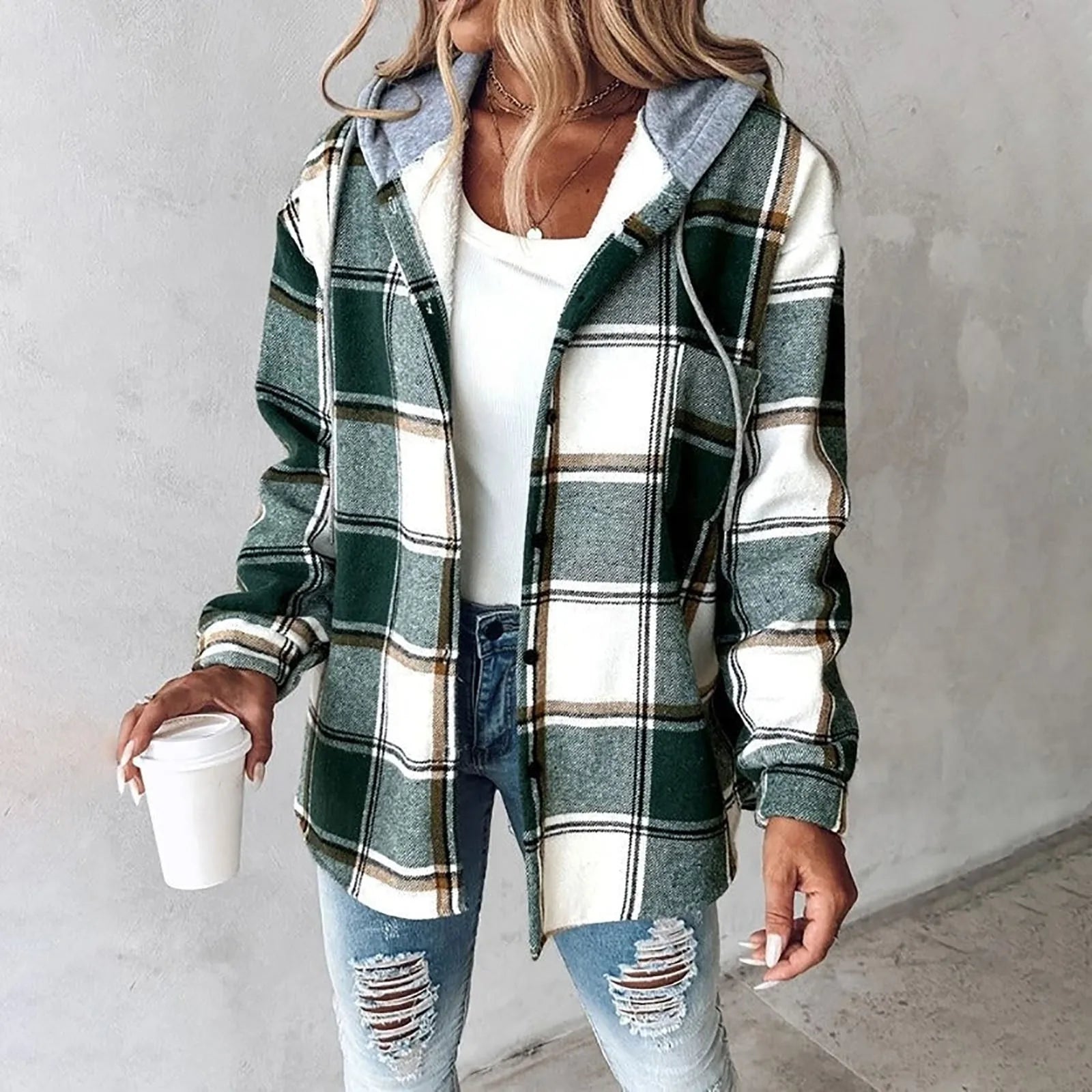 Hooded Plaid Shacket Janet