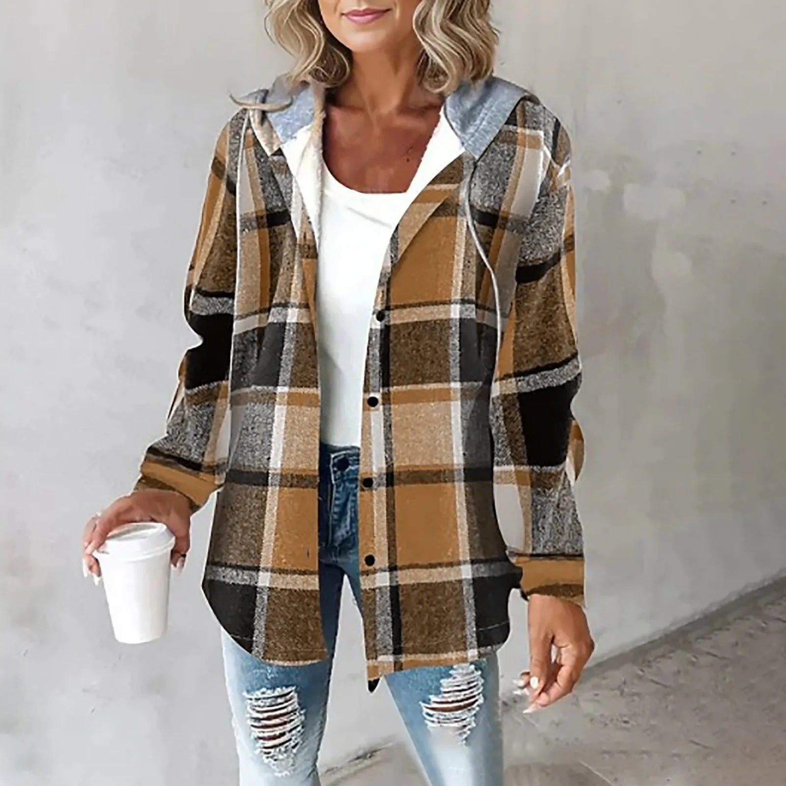Hooded Plaid Shacket Janet