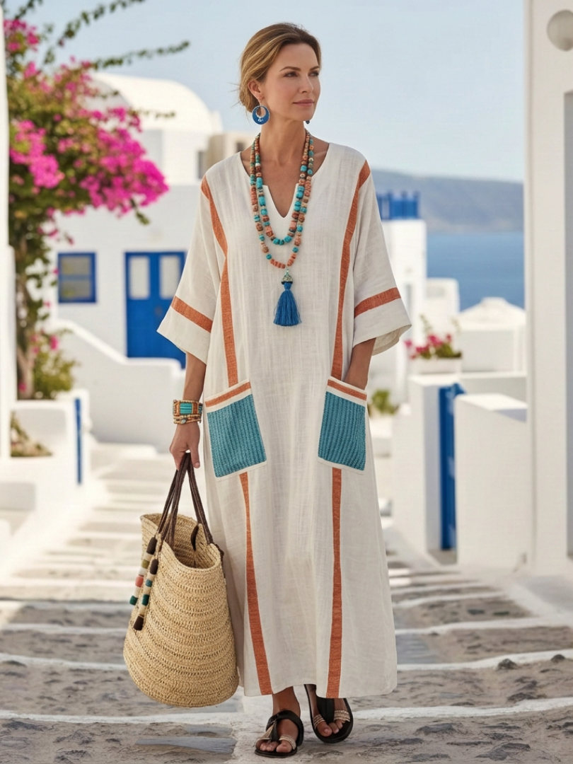Noemi - V Neck Half Sleeve Pocket Maxi Dress