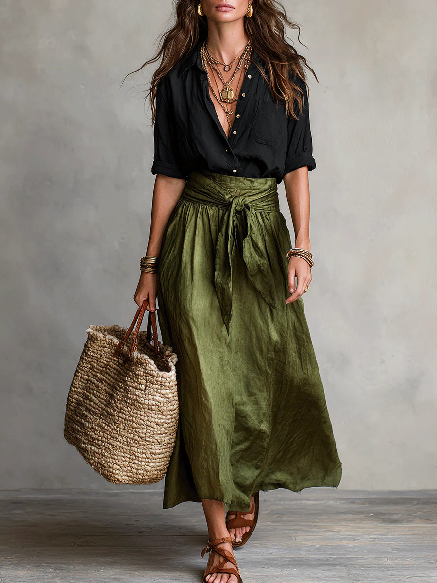 Genevieve | Elegant Shirt & Midi Skirt Set