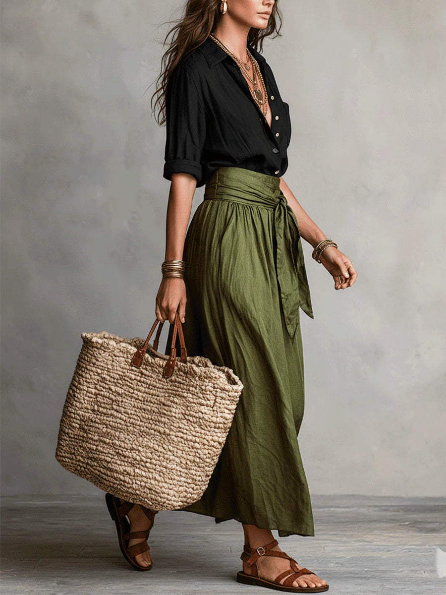 Genevieve | Elegant Shirt & Midi Skirt Set