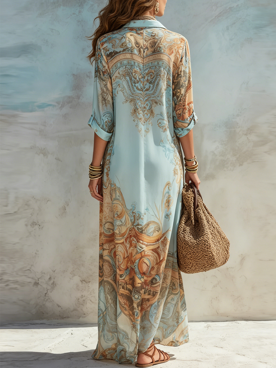 Rosalie | Vintage Floral Maxi Shirt Dress