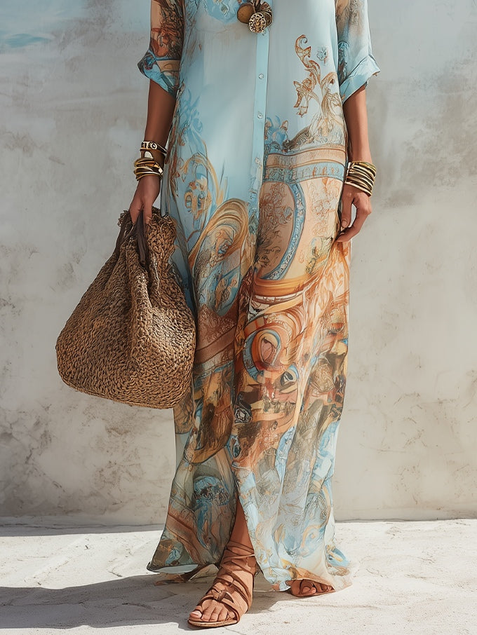 Rosalie | Vintage Floral Maxi Shirt Dress