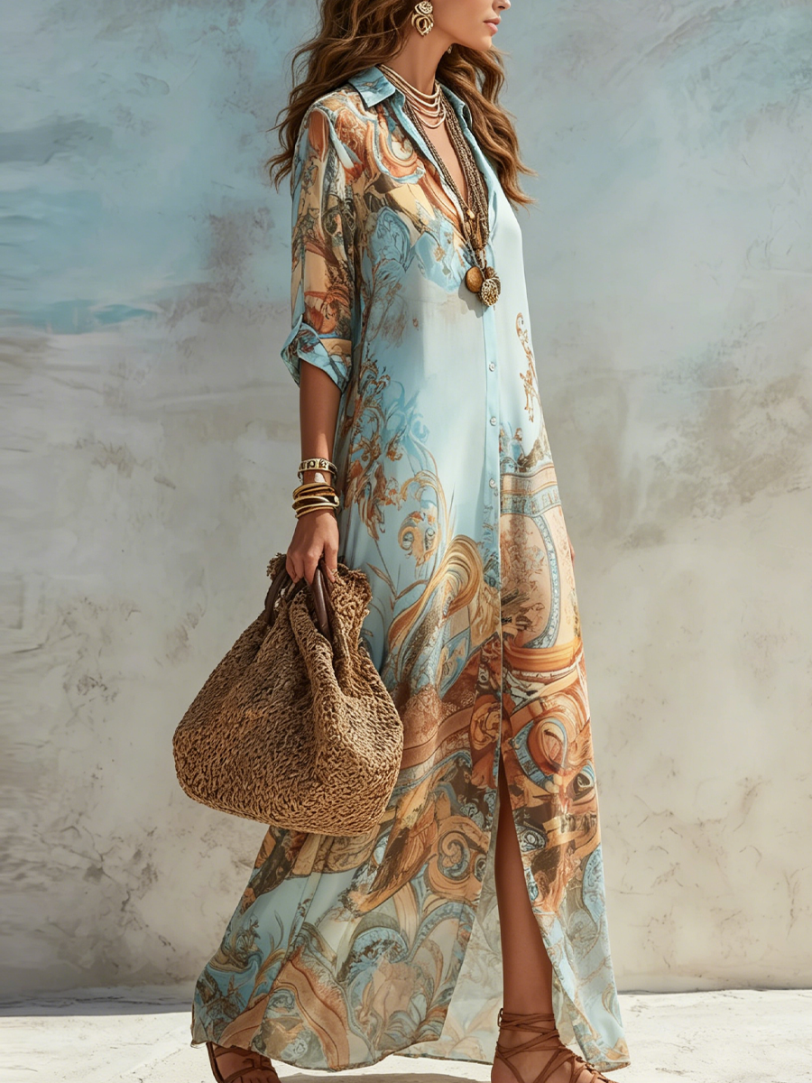 Rosalie | Vintage Floral Maxi Shirt Dress