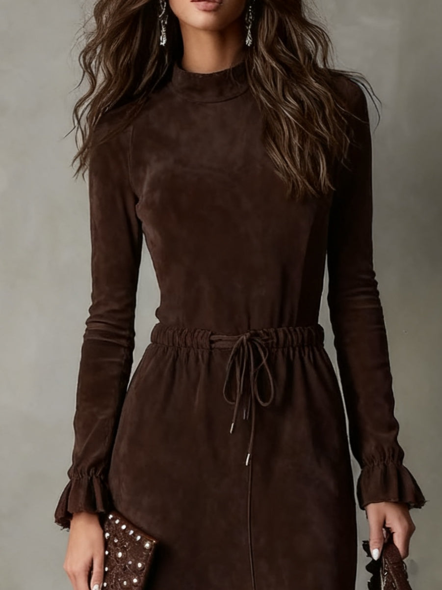 Isla - Suede Midi Dress with Tie Waist