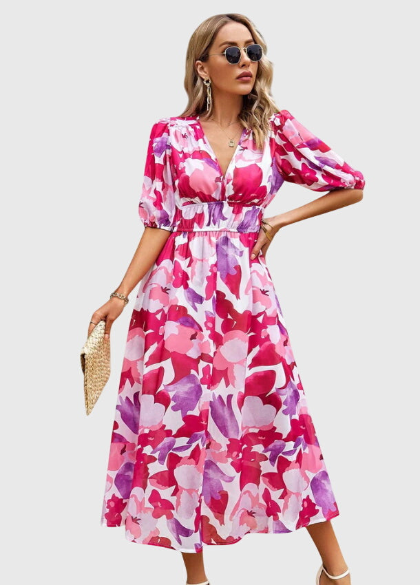 Merlin - Flattering Floral Midi Dress