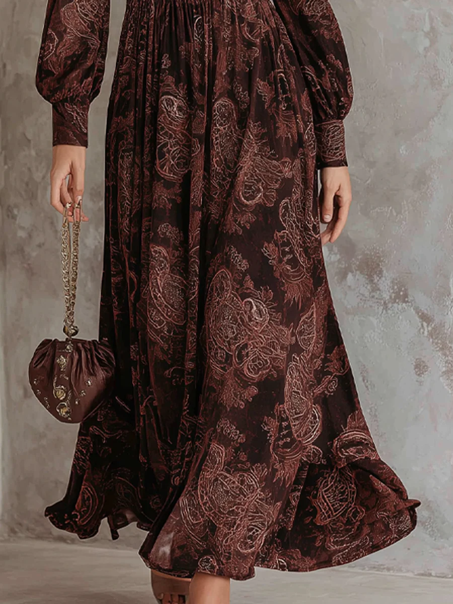 Marlene - Paisley Zip-Neck Midi Dress
