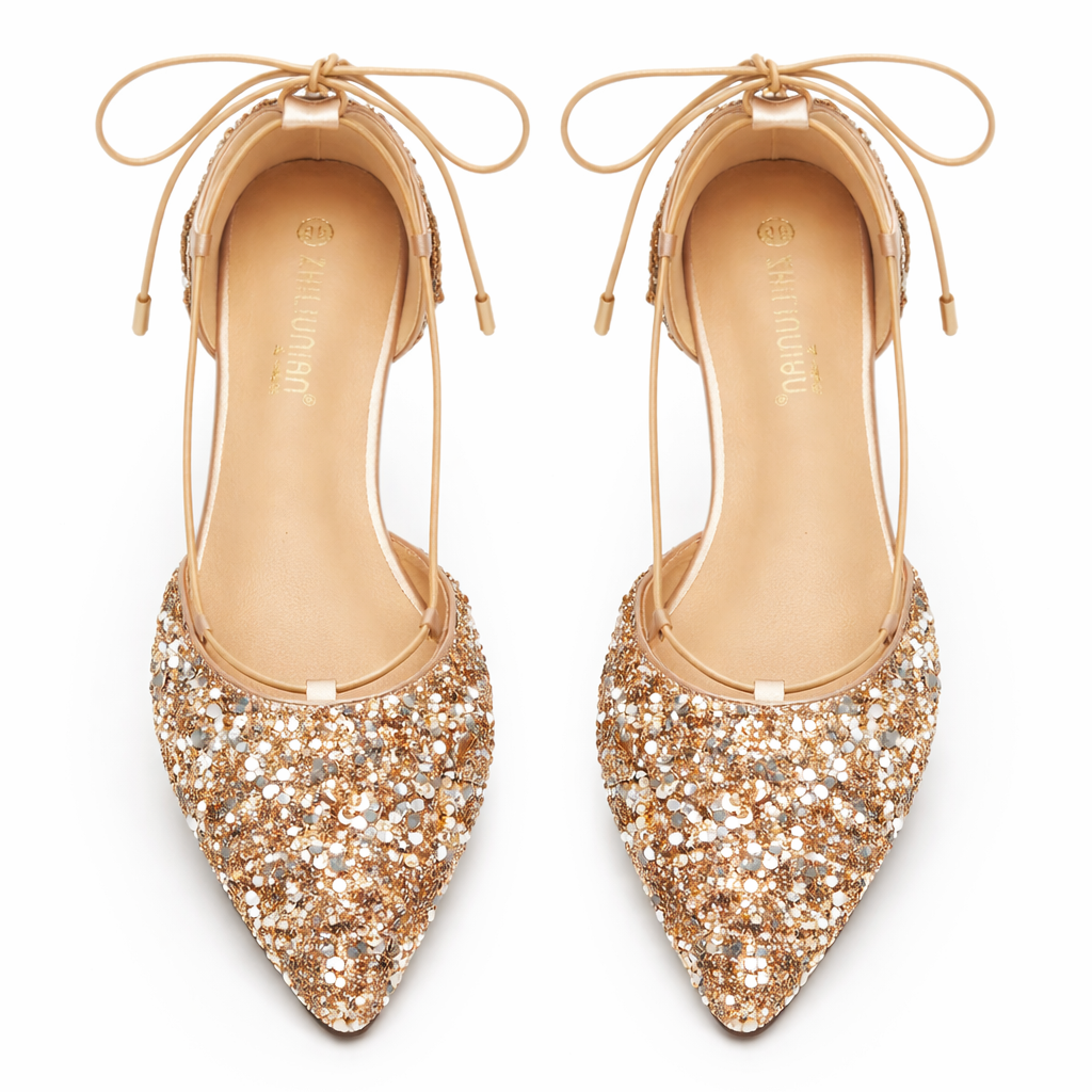 Chic Gold Lace-Up Bridal Shoes