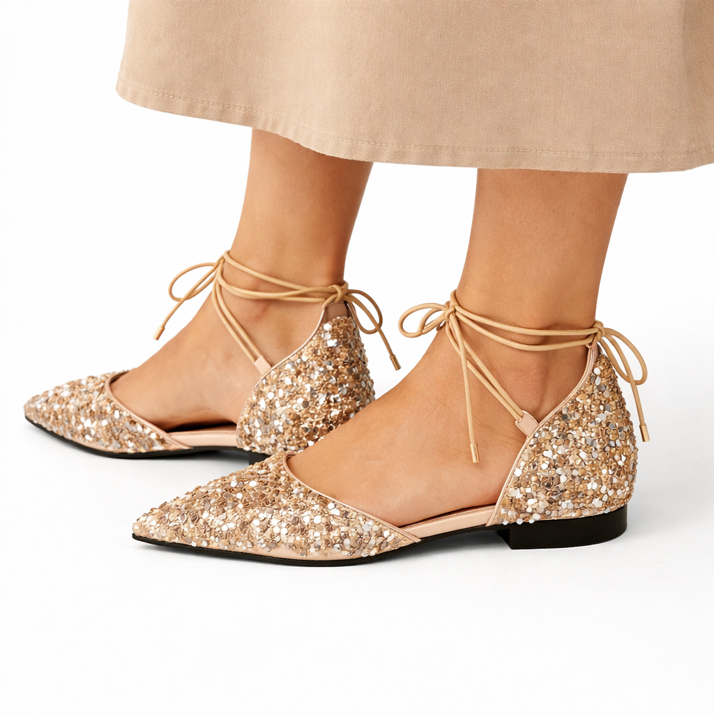Chic Gold Lace-Up Bridal Shoes