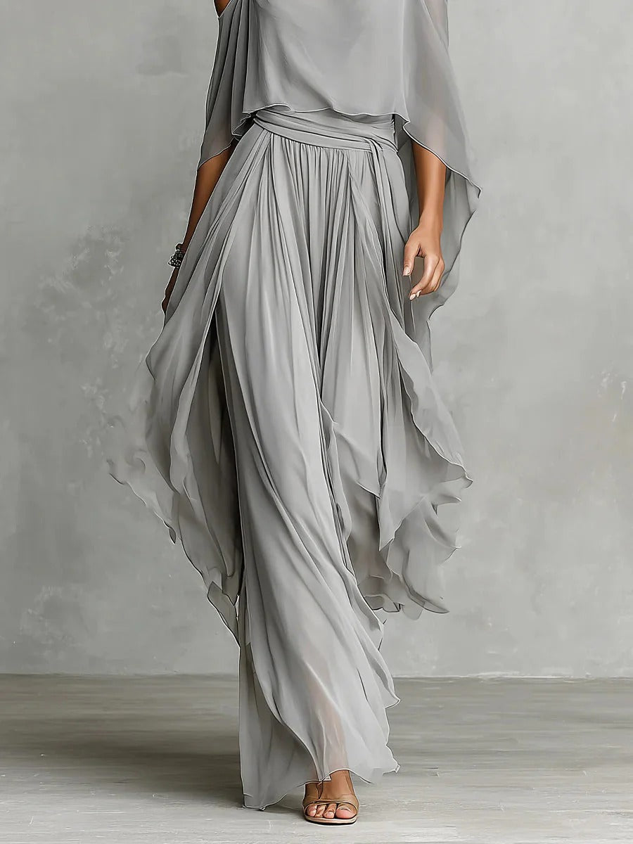 Freya - Off-Shoulder Chiffon Two-Piece Set