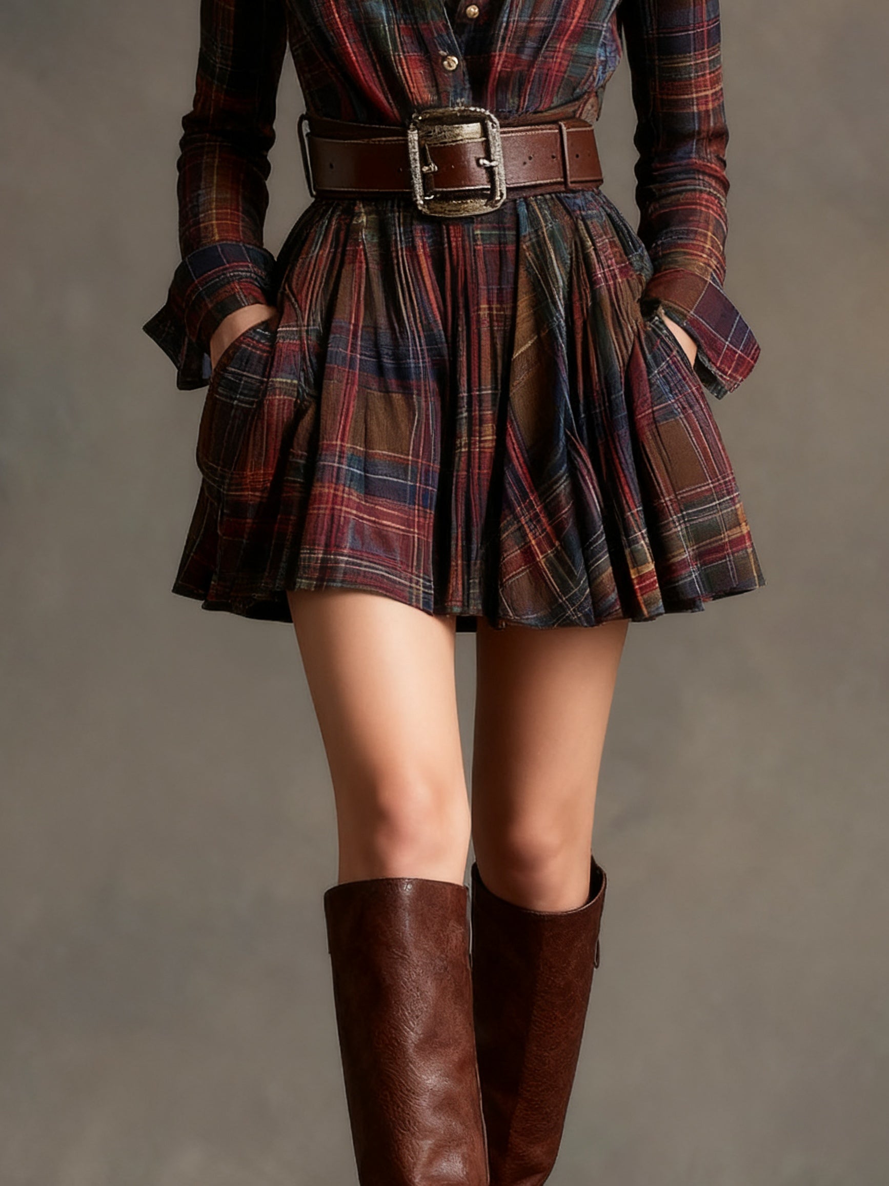 Magdalena - Elegant short checkered dress