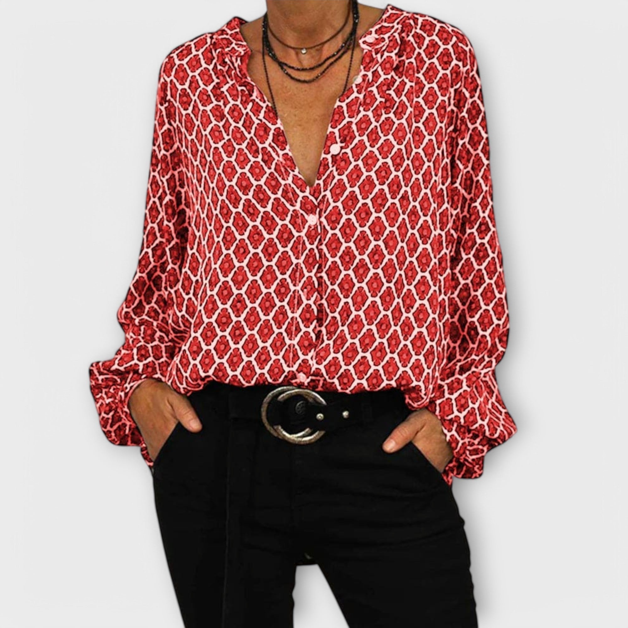 Zara - Stylish Blouse - V-Neck - Long Sleeves